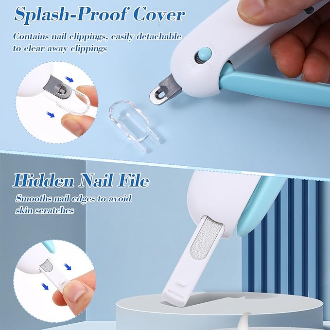 Lusofie Pain-Free Cat Nail Clippers for Indoor Cats - Quick & Safe Claw Trimmer with Guard to Prevent Overcutting, Anti-Splash Design & Hidden Nail File | for Kittens & Adult Cats