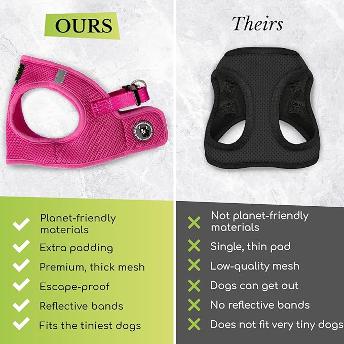 EcoBark Step in Dog Harness - Eco-Friendly Teacup Dog Harnesses for XXS, XS, and Small Dogs - Reflective and Adjustable Mini Body Halter Vest -Tiny Soft Mesh Toy Breed Harness (Red, XXXS)