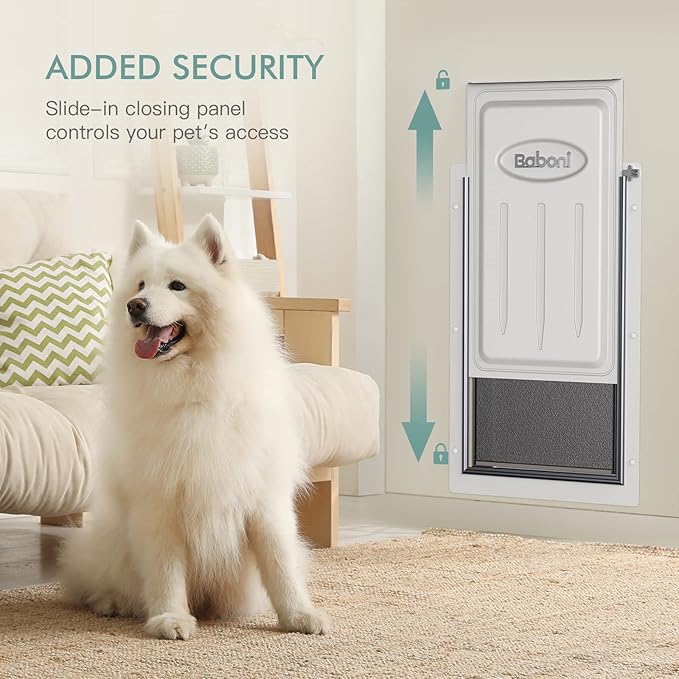 Baboni Pet Door for Wall,3-Flap,Steel Frame and Telescoping Tunnel, Aluminum Lock, Double Flap Dog Door and Cat Door, Strong and Durable (Pets Up to 220 Lb) -X-Large
