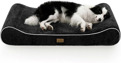 COZY KISS Orthopedic Dog Bed for Extra Large Dogs up to 140 lbs - Removable Washable Cover with Waterproof Lining, Cotton-Polyester Blend Boat-Shaped Lounger Mattress, XL(51x36x8in), Black