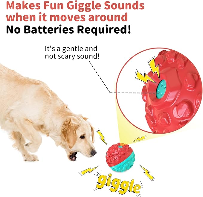 Dog Ball for Aggressive Chewers - Interactive Dog Toy Giggle Balls Fun Squeaky Sound to Keep Them Busy, Durable for Small Medium Large Breeds, Rubber Chew Toys, As Seen on TV, Blue & Red