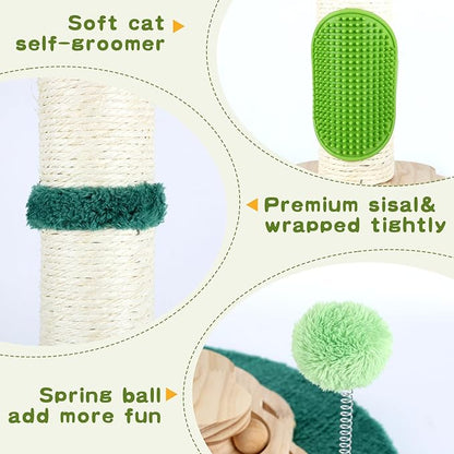 25.6inches Tall Cat Scratching Post, Cute Cat Scratching Post with Interactive Ball Two-Layer Track Spring Ball Toys and Self Groomer for Indoor Cats and Kittens Protect Your Furniture