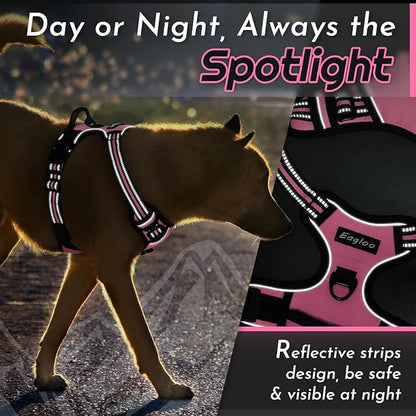 Eagloo Dog Harness Small Sized Dog, No Pull Service Vest with Reflective Strips and Control Handle, Adjustable and Comfortable for Walking, No Choke Pet Harness with 2 Metal Rings, Pink, S