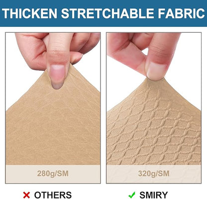 Smiry Waterproof Seat Covers for Dining Room Chairs Set of 6, Stretch Jacquard Removable Washable Chair Seat Slipcovers Protector, No Rear Covers, Camel