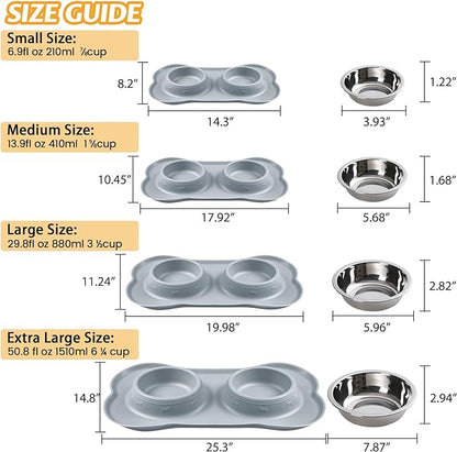 Hubulk Pet Dog Bowls 2 Stainless Steel Dog Bowl with No Spill Non-Skid Silicone Mat + Pet Food Scoop Water and Food Feeder Bowls for Feeding Small Medium Large Dogs Cats Puppies (Extra Large, Gray)