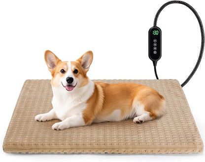 Cat Heating Pad, Waterproof Heated Cat Dog Bed with Adjustable Temperature & Timer, Electric Pet Mat for Indoor Cats Dogs, Chew Resistant Steel Cord（Medium : 28"x20" Brown）