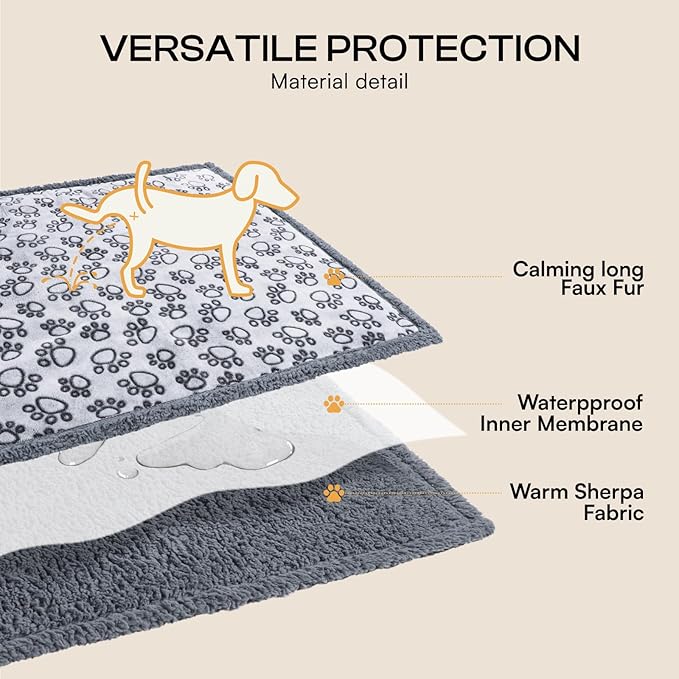 Luciphia Waterproof Pet Blankets for Couch Sofa Bed Cover Liquid Pee Proof Washable Soft Fluffy Large Dog Blanket Reversible Furniture Protection Paw Grey X-Large（85" x 57"）