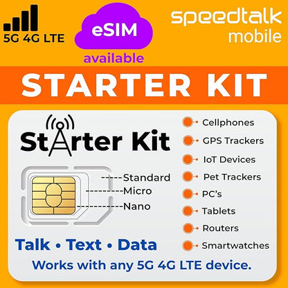 SpeedTalk Mobile SIM Card Starter Kit, Smartphone Cell Phone, GPS Tracker and IoT, Plan Starting at $5 Prepaid, Data, Talk and Text, High Speed 5G 4G LTE, Android iOS, USA, 3 in 1 SIM Kit