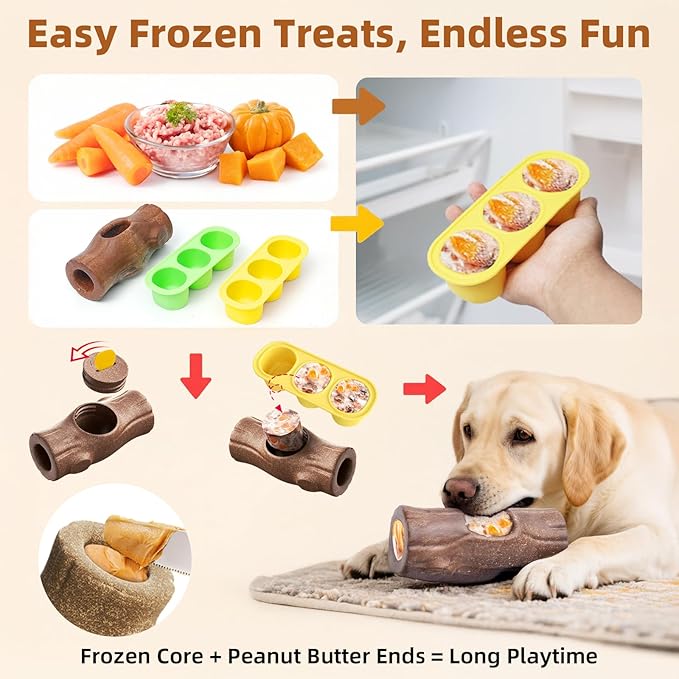 2 Pack Dog Toys for Aggressive Chewers, Interactive Indestructible Dog Toys with Frozen Treat Function, Durable Dog Puzzle Toy for Large & Medium Dogs, Orange & Green