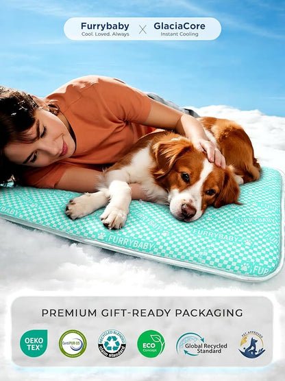 furrybaby Dog Cooling Mat Dog Bed, Extra-Thick Dog Crate Pad, Cat Bed, Washable Non-Toxic PCM Cooling Pad for Dogs Cats, Long Lasting Cooling for Crate Bed Indoor Outdoor Summer, 35x28, Mint