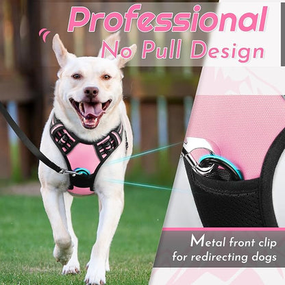 Eagloo Dog Harness for Large Dogs, No Pull Service Vest with Reflective Strips and Control Handle, Adjustable and Comfortable for Walking, No Choke Pet Harness with 2 Metal Rings, Pink, XL