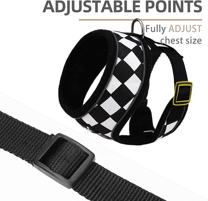 PUPTECK Soft Mesh Dog Harness and Leash Set Pet Puppy Cat Comfort Padded Vest No Pull Harnesses, Checkered Black&White, L