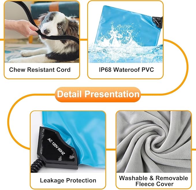 Texsens Cat Heating Pad - Heated Pet Bed Dog Mat with Chew Resistant Cord & Removable Soft Cover - Fits Outdoor Cat House (23.6" x 11.8")