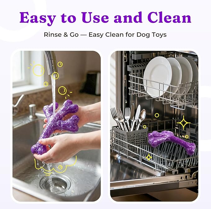 Frienhund Indestructible Tough Dog Toys for Aggressive Chewers - 2 Pack Beef and Bacon Flavored Chew Bone for Large Dogs 20-90 lbs, Long Lasting & Keep Them Busy (XL Cactus) Dark Purple & Dark Green