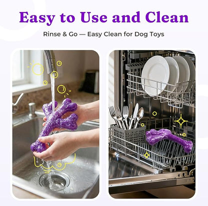 Frienhund Indestructible Tough Dog Toys for Aggressive Chewers - 2 Pack Beef and Bacon Flavored Chew Bone for Large Dogs 20-90 lbs, Long Lasting & Keep Them Busy (XL Cactus) Dark Purple & Dark Green