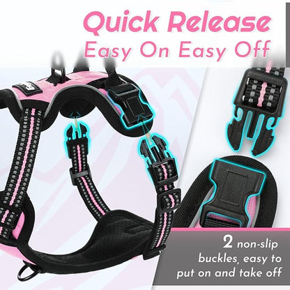 Eagloo Small Dog Harness No Pull, Service Vest with Reflective Strips and Control Handle, Adjustable and Comfortable for Walking, No Choke Pet Harness with 2 Metal Rings, Pink, XS