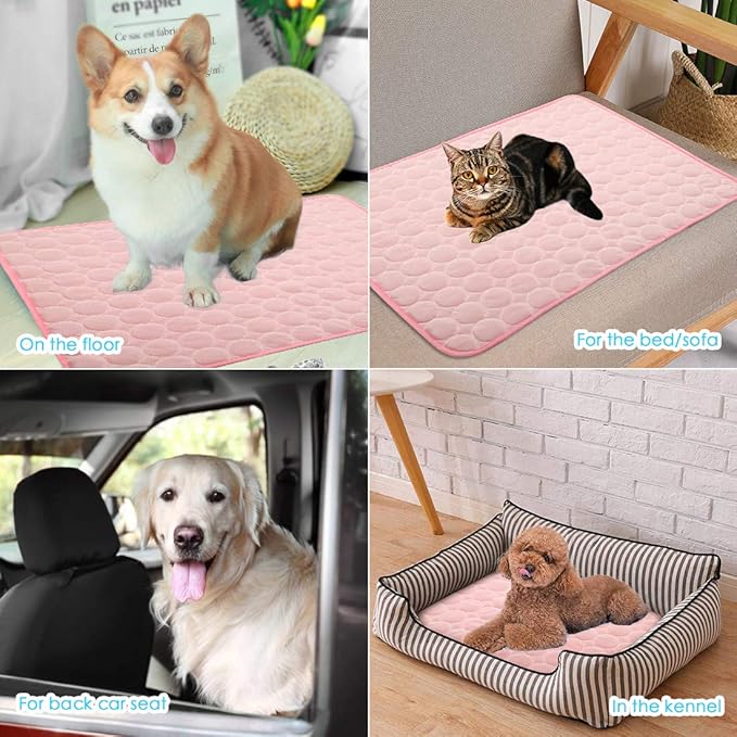 SOMOYA Dog Self Cooling Mat Pet Washable Cooling Pads Blanket Sleeping Kennel Mat,Ice Silk Sleep Mat Pad Non-Toxic Breathable Sleep Bed Beach for Large Dogs Cats (Pink, 27.5x19.7 in)