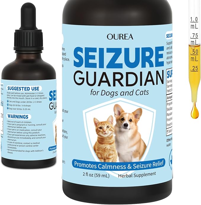 Seizure Guardian for Dogs and Cats, Nervous System Supplements Helps Manage Seizure Symptoms and Eases Anxiety and Stress, Natural Herbal Formula Calms the Nervous System (2 FL OZ)