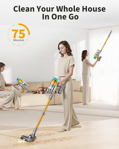 MBYULO Cordless Vacuum Cleaner for Home 600W 60Kpa Upgraded Powerful Stick Vacuum Up to 75Mins, Anti-Tangle & Wall Mount Charging, 8 in 1 Lightweight Vacuum Cleaners for Home/Pet Hair/Carpets/Floors