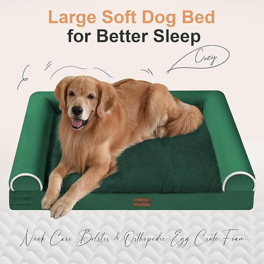 Large Dog Bed Orthopedic Washable: Beds Bolster XL Bed Big XLarge Dogs Egg Crate Foam Couch Sofa Waterproof with Removable Cover - Emerald