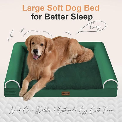 NANUYA Large Dog Bed Orthopedic Washable: Beds Bolster XXL Bed Big XLarge Dogs Egg Crate Foam Sofa Couch Waterproof Removable Cover - Emerald
