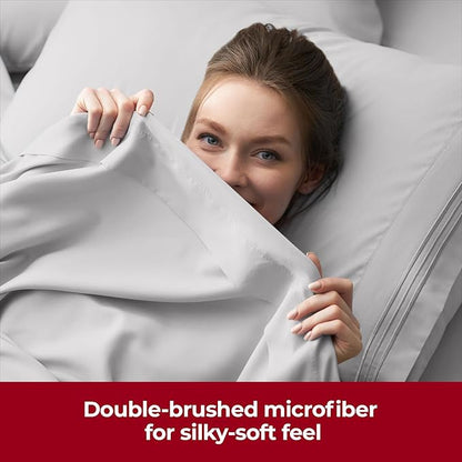 Mellanni Extra Deep Twin XL Sheets - 3 PC Iconic Collection Bedding - Hotel Luxury, Ultra Soft, Cooling Bed Sheets - Wrinkle, Fade, Stain Resistant (Twin Extra Long, Light Gray)