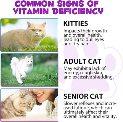 Cat Multivitamin Drops - 15 in 1 Vitamin Supplement for Immune Support, Heart, Bones, Joint, Skin & Coat Health, Bacon Flavor Vitamins for Senior Cats & Kittens (1 Pack, for cat)