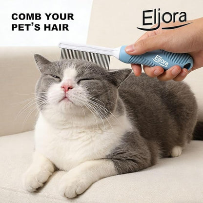 Pet Grooming & Dematting Comb – Stainless Steel Teeth, Non-Slip Grip, Removes Mats & Tangles, Gentle Deshedding Tool for Long & Short Hair Dogs & Cats