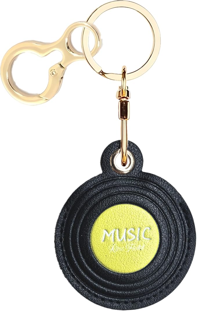 Leather Keychain Holder Case Compatible with AirTag,Cute Protective Cover with Keyring,Anti-Scratch Finder GPS Tracker Case for Wallet Keys,Bag,Pets,Backpack(CD Yellow)