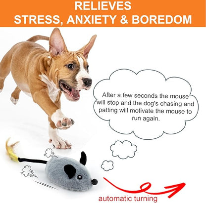 BABORUI Interactive Dog Toys Mouse, Escaping Mice Squeaky Dog Toy with Lights & Auto-Turn, Rechargeable Moving Dog Toys for Small/Medium/Large Dogs & Cats(Grey)