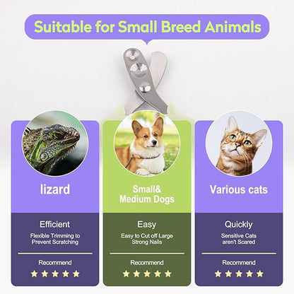 Cat Nail Clippers with Nail File, Kitten Claw Nail Clippers for Trimming, Stainless Steel Pet Bearded Nail Clippers Tool for Dragon, Guinea Pig, Rabbits, Birds, Ferret Small Breed Animals(Green/Pink)