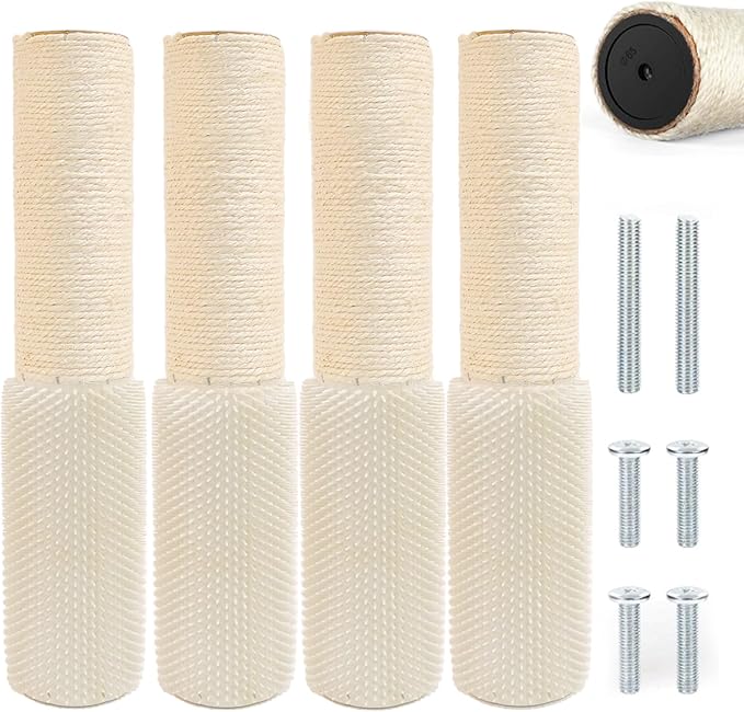 4 Pcs M8 Cat Scratching Post Replacement with Screws, 15.7×3.9-Inch Upgraded Natural Sisal and Soft-Spiked Cat Tree Replacement Parts, for Cat Tower Furniture