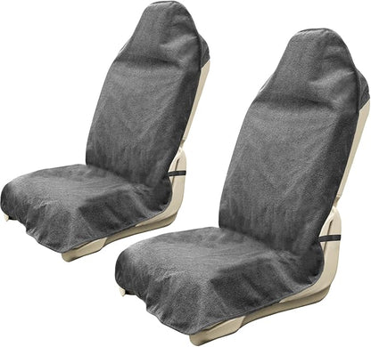 Car Seat Covers 2pcs Grey Waterproof Towel Car Seat Cover Universal Fit for Most Trucks SUV Fitness Athletes Pets Gym and Water Sport