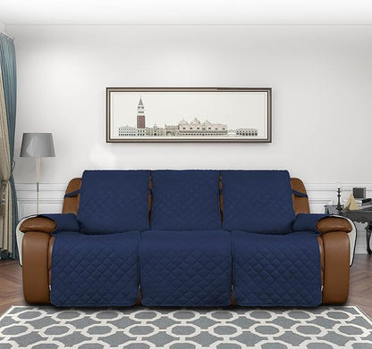 Easy-Going Recliner Sofa Cover, Reversible Couch Cover for 3 Seat Recliner, Split Sofa Cover for Each Seat, Furniture Protector with Elastic Straps for Kids, Dogs, Pets(3 Seater, Navy/Ivory)