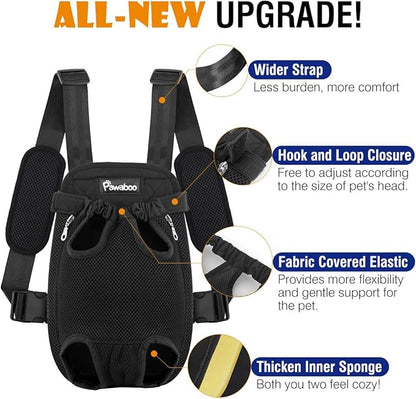 Pawaboo Adjustable Dog Carrier Backpack, Pet Front Cat Carrier Bag for Traveling Hiking, Pet Carriers Backpack for Small Dogs Puppies Cats 8-12lbs, L, Black
