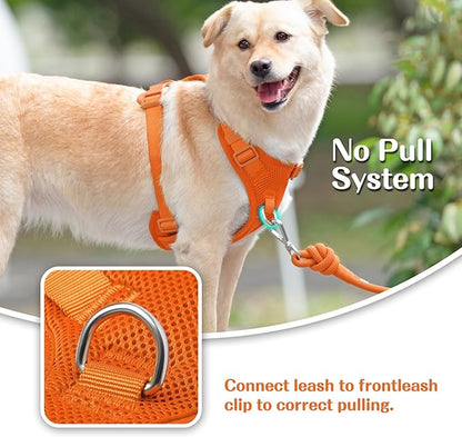 No Pull Dog Harness for Small Medium Large Dogs - Adjustable 2 Layer Mesh Dog Vest with Dual Clip, Escape Proof, Quick Release, Lightweight Breathable Mesh for Walking Hiking (Orange,L)