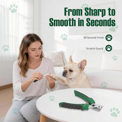 Dog Nail Clippers with Nail File, Ergonomic Dog Nail Trimmers to Avoid Over Cutting, Razor-Sharp Stainless Steel Blade with Safety Guard for Large/Small Pet Dogs, Green