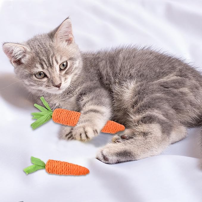 Andiker 2PCS Cat Chew Toys, 1 Small&1 Large Carrot Shapes Cat Rope Toys with Sounding Parcels Interactive Cat Toys for Indoor Cats and Kittens for Biting Chewing Keeping Teeth Clean