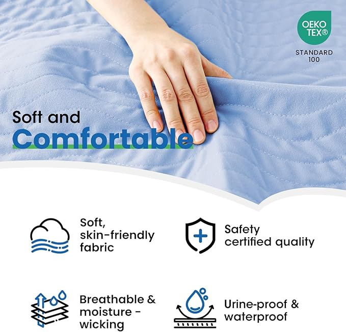 Noovirum® Washable Underpads,34"x36" (Pack of 4) Blue - Heavy Absorbency Incontinence Bed Pads for Adults, Kids & Pets - Waterproof Reusable Protective Pad for Bed, Sofa, Furniture & Floor