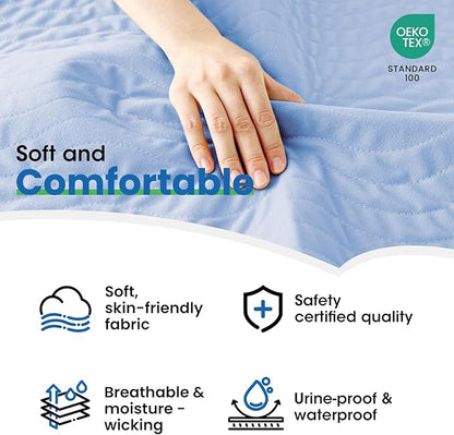 Noovirum® Washable Underpads,34"x36" (Pack of 4) Blue - Heavy Absorbency Incontinence Bed Pads for Adults, Kids & Pets - Waterproof Reusable Protective Pad for Bed, Sofa, Furniture & Floor