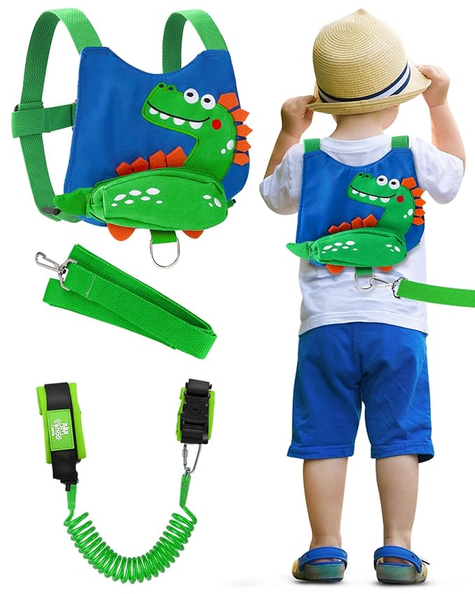 Lehoo Castle Toddler Leash for Boys, 4-in-1 Toddler Harness with Leash with Anti Lost Wrist Link for Kids, Baby Leash for Walking, Kids Leash Backpack (Dinosaur Blue)