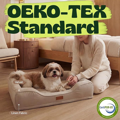 Aesthetic Dog Bed for Mediun Size Dogs Orthopedic with Cooling Gel Memory Foam Waterproof,Comfort Cute Cat Couch for Indoor Cats with Removable Washable Cover for Old Pet with Joint Pain