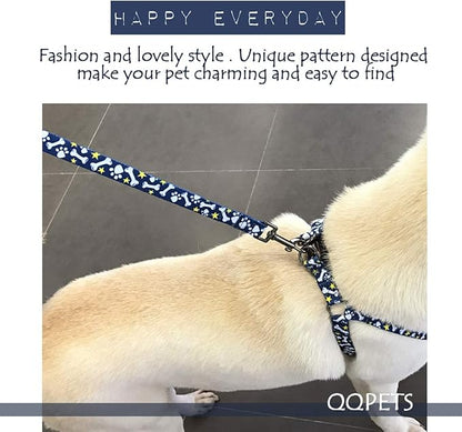 QQPETS Dog Harness Leash Set Adjustable Heavy Duty No Pull Halter Harnesses for Small Medium Large Breed Dogs Back Clip Anti-Twist Perfect for Walking (M(19"-26" Chest Girth), Bone)
