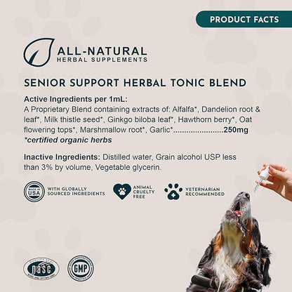 Animal Essentials Senior Support for Dogs & Cats Supplement - Milk Thistle, For Old Cats & Dogs, Pet Kidney Support, Herbal Supplement - 1 Fl Oz