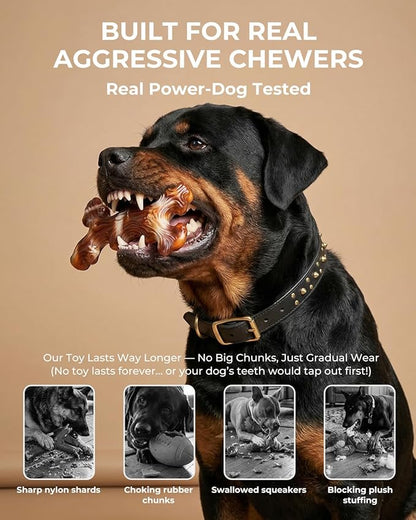 3 Pack Indestructible Dog Toys for Aggressive Chewers, Bacon Flavored Nylon Chew Bones, Tough Durable for Large Dogs 20-90 lbs
