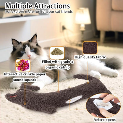 ETEKYER Refillable Catnip Toy for Cats - 13.77 Inch Large Cat Kicker Toy for Indoor Kittens, Crinkly Sound Interactive Kitty Toy Teeth Cleaning Fun