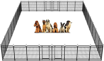 Kfvigoho Heavy Duty Dog Playpen: 32 Steel Panels 40" Height, Square Steel Pipe with Reinforced Crossbars, 71FT 406 Sq.ft Portable Fence for Yard RV Camping, Snowy Black