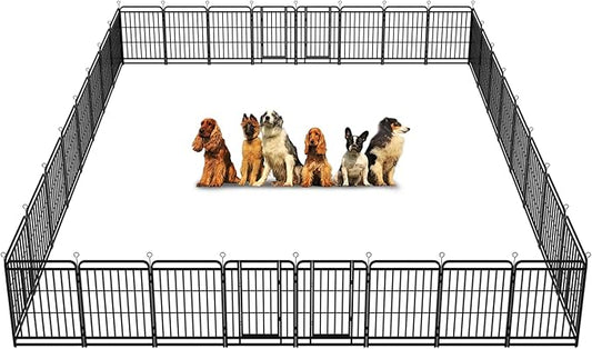 Kfvigoho Heavy Duty Dog Playpen: 32 Steel Panels 40" Height, Square Steel Pipe with Reinforced Crossbars, 71FT 406 Sq.ft Portable Fence for Yard RV Camping, Snowy Black