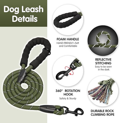 PoyPet No Pull Dog Harness and 5 Feet Leash Set, Release on Neck Reflective Adjustable Pet Vest, Front & Back 2 D-Ring and Soft Padded Pet Harness with Handle for Small to Large Dogs(Military Green,L)