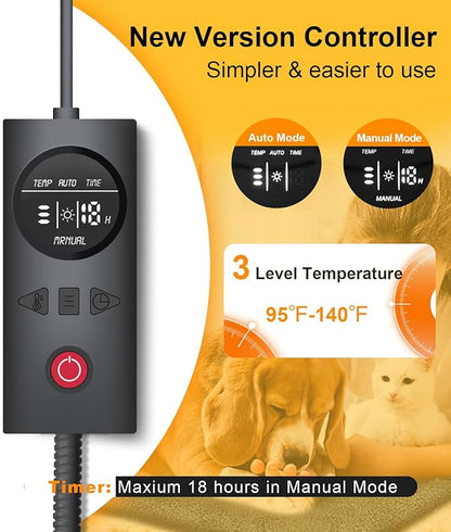 uncn Dog Cat Heating Pad Pressure Activated 18 X 22 Pet Heat Pack Automatic Electric Heated Bed Mat for Indoor Warming Pad Chew Resistant Cord, Adjustable Temperature Waterproof Washable